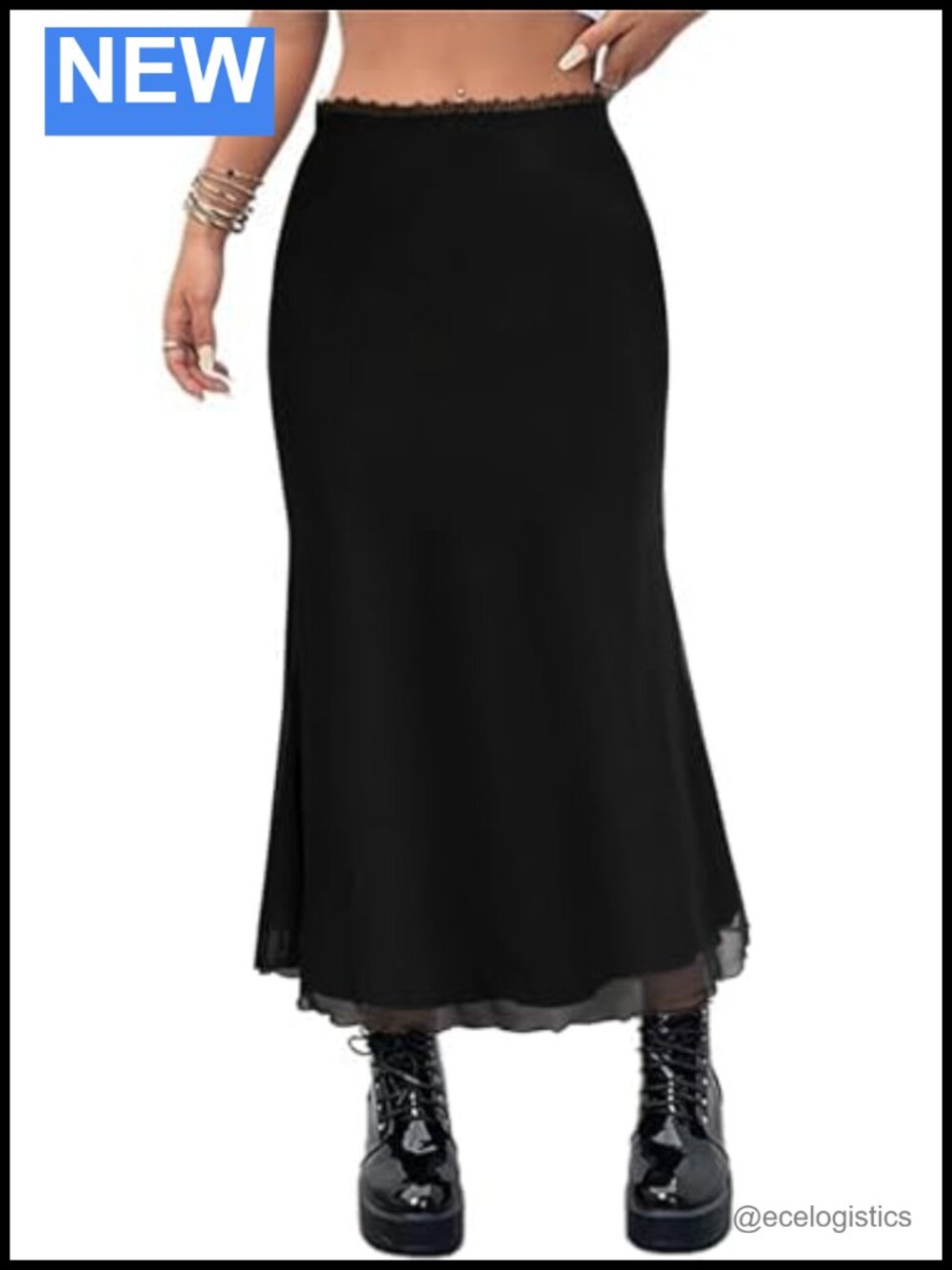Boho Floral Mesh Maxi Skirt High Waisted Mermaid Hem 90s Grunge